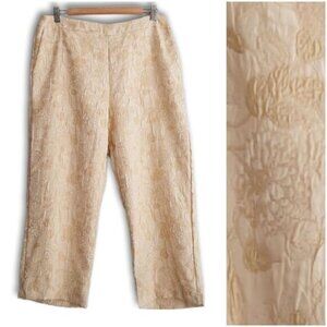 BELLESSA | Floral Jacquard Brocade Crop Ankle Dress Pants Light Cream 14 Flawed